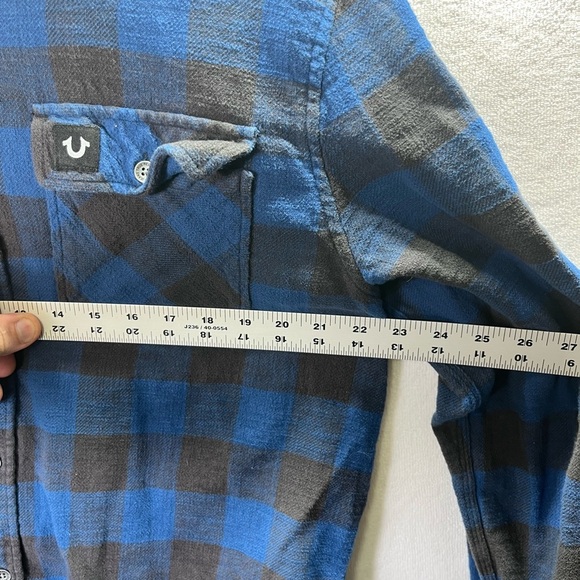 True Religion Blue Plaid Flannel Shirt Mens XL 100% Cotton Outdoors Manly 2102 - Picture 5 of 8